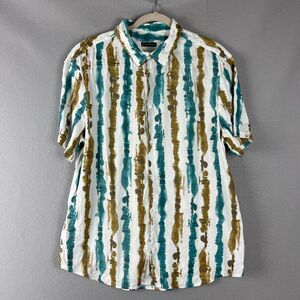 Monfrère Striped Linen Blend Shirt Mens Large Striped Button Up Resort Artsy